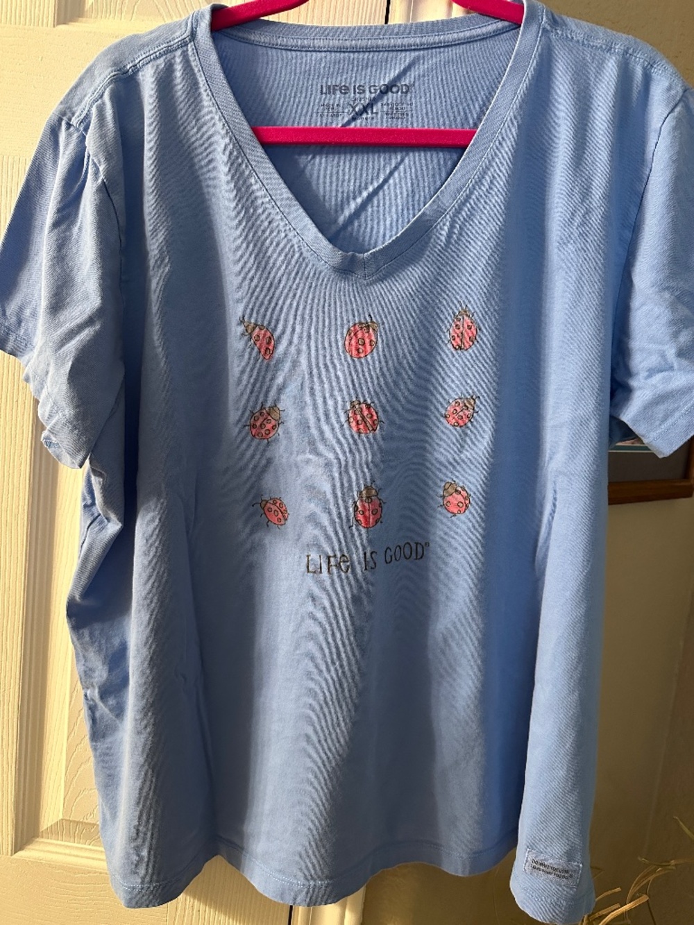 Life is Good Women's XXL Ladybug Grid Short Sleeve Crusher Vee